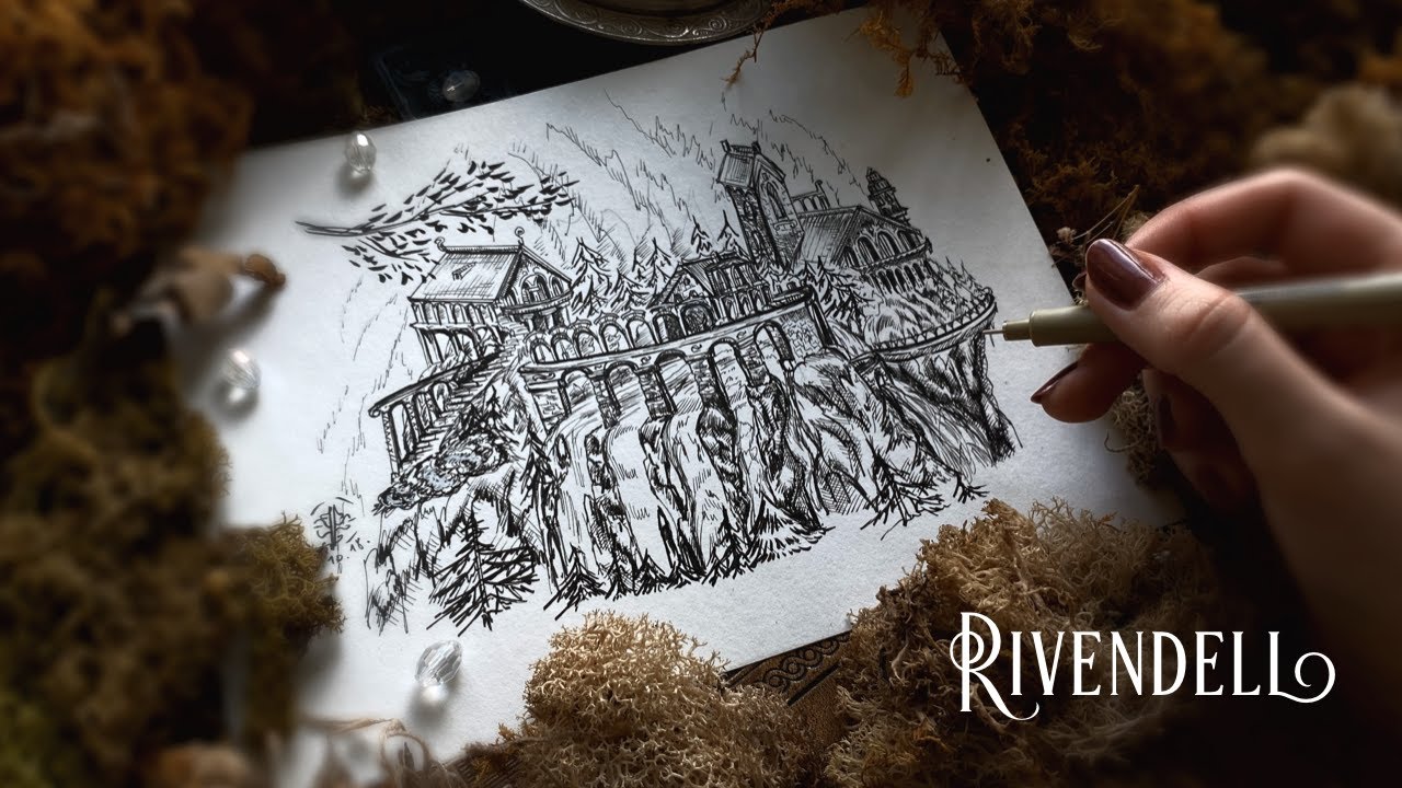 How to draw Rivendell | Ink drawing tutorial | The Lord of the Rings artwork | Book illustration