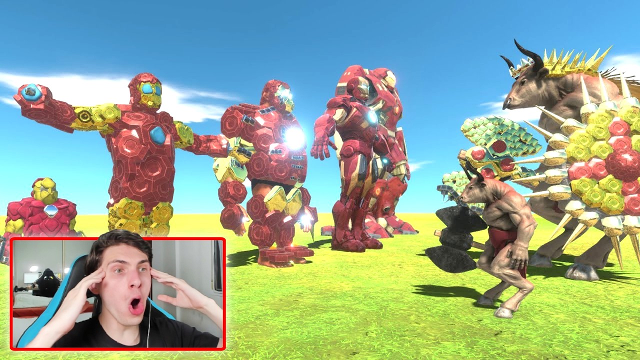 IRON MAN EQUIPO VS MINOTAURO EVOLUCION - ANIMAL REVOLT BATTLE SIMULATOR