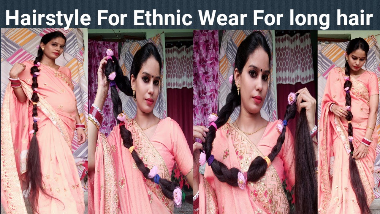 Hairstyle For ethanic wear for longhair/saree k liy lambe choti banaey alg tarike s.