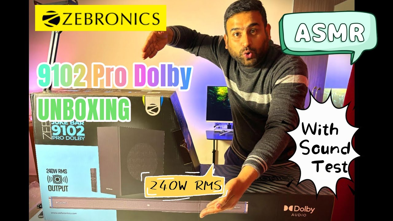 Zebronics 9102 Pro Dolby Audio Soundbar ⚡ UNBOXING ⚡ 240W Quad Drivers 🔊 - ASMR