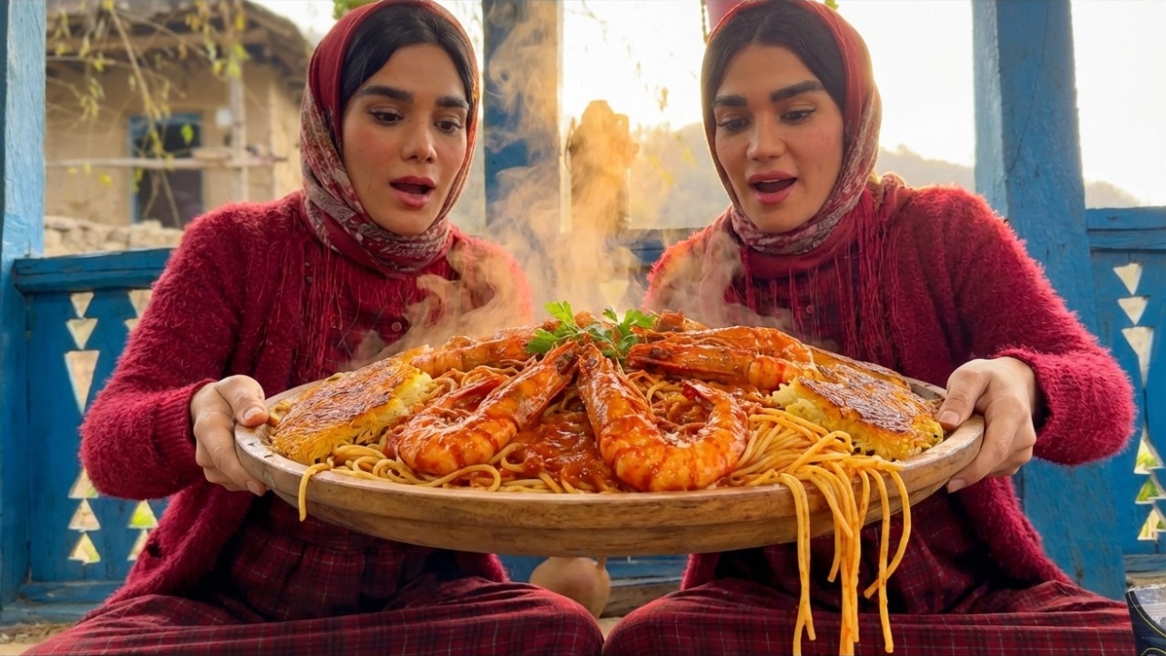Cooking a 5KG Giant Shrimp Pasta Feast in the Wilderness! 🍤