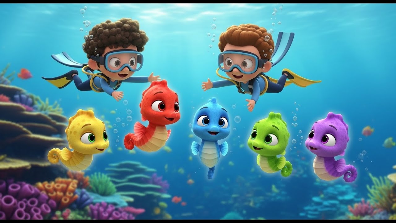 Cinco Pequeños Caballitos de Mar a la Deriva | Canciones Infantiles y Rimas para Niños