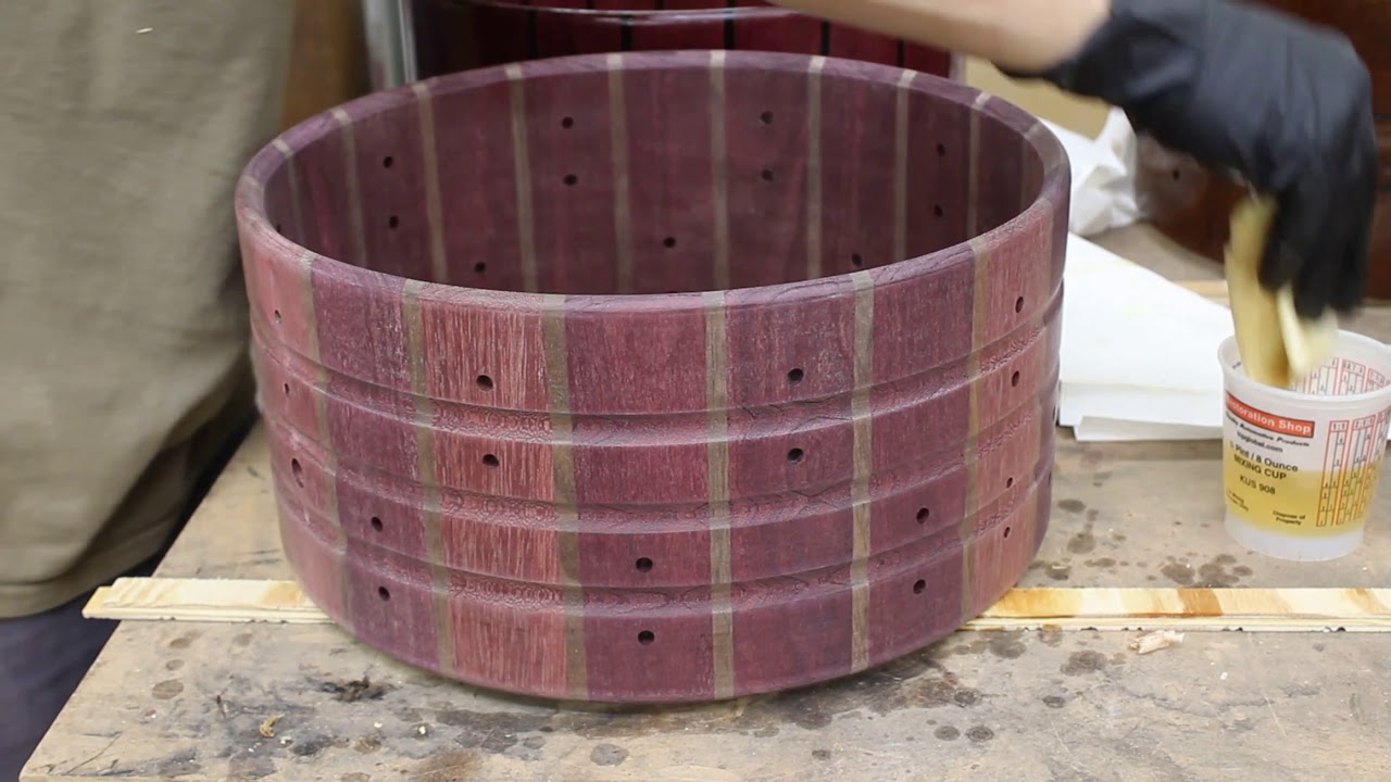 Applying an oil finish to stave drum shells