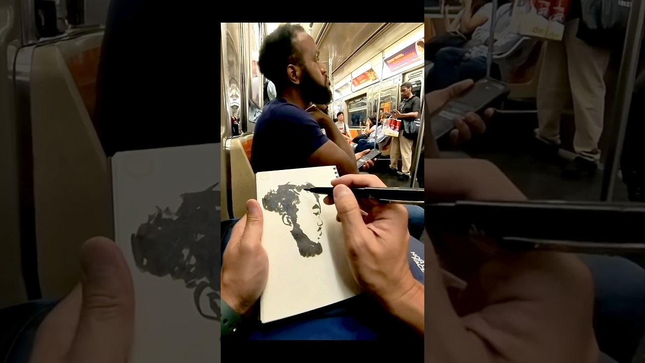 In 1 take - draw strangers on subway #sketching #art #brushdrawing #drawingstrangers #sketch