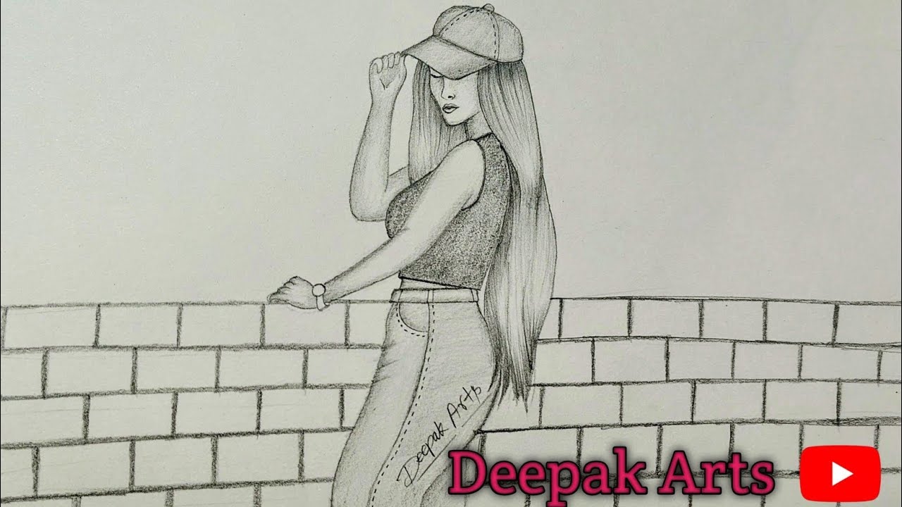 Beautiful girl wearing cap 🧢 pencil drowning step by step tutorial for beginners in modan girl 