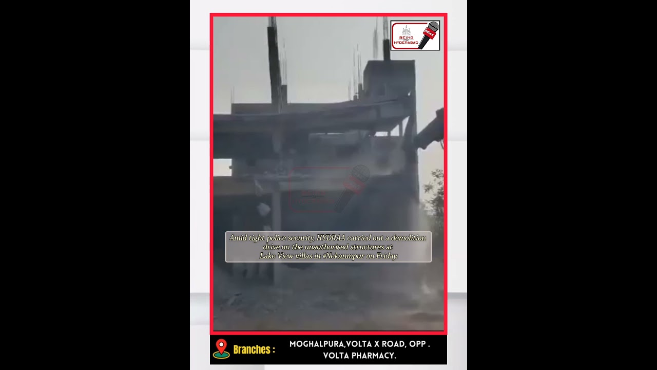 Amid tight police security #HYDRAA carried out a demolition drive on the unauthorised structured