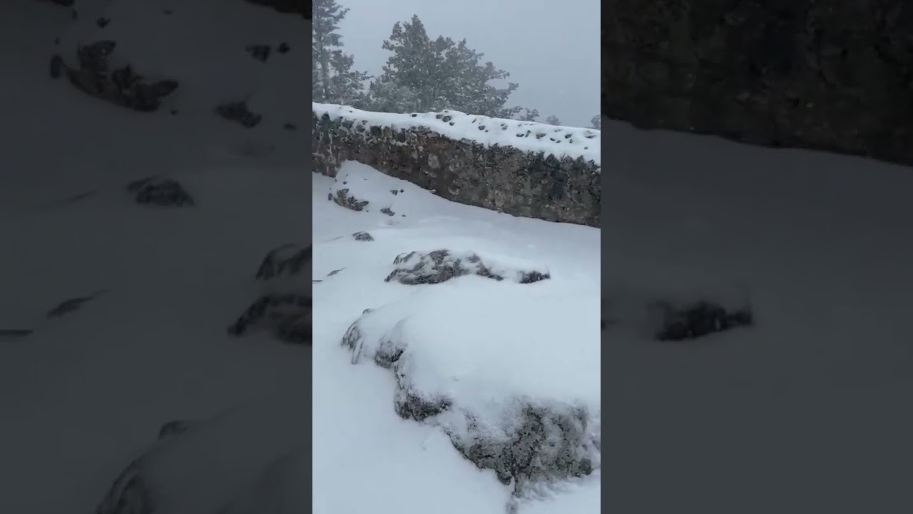 Snow at Buffavento castle in the five finger mountains North Cyprus