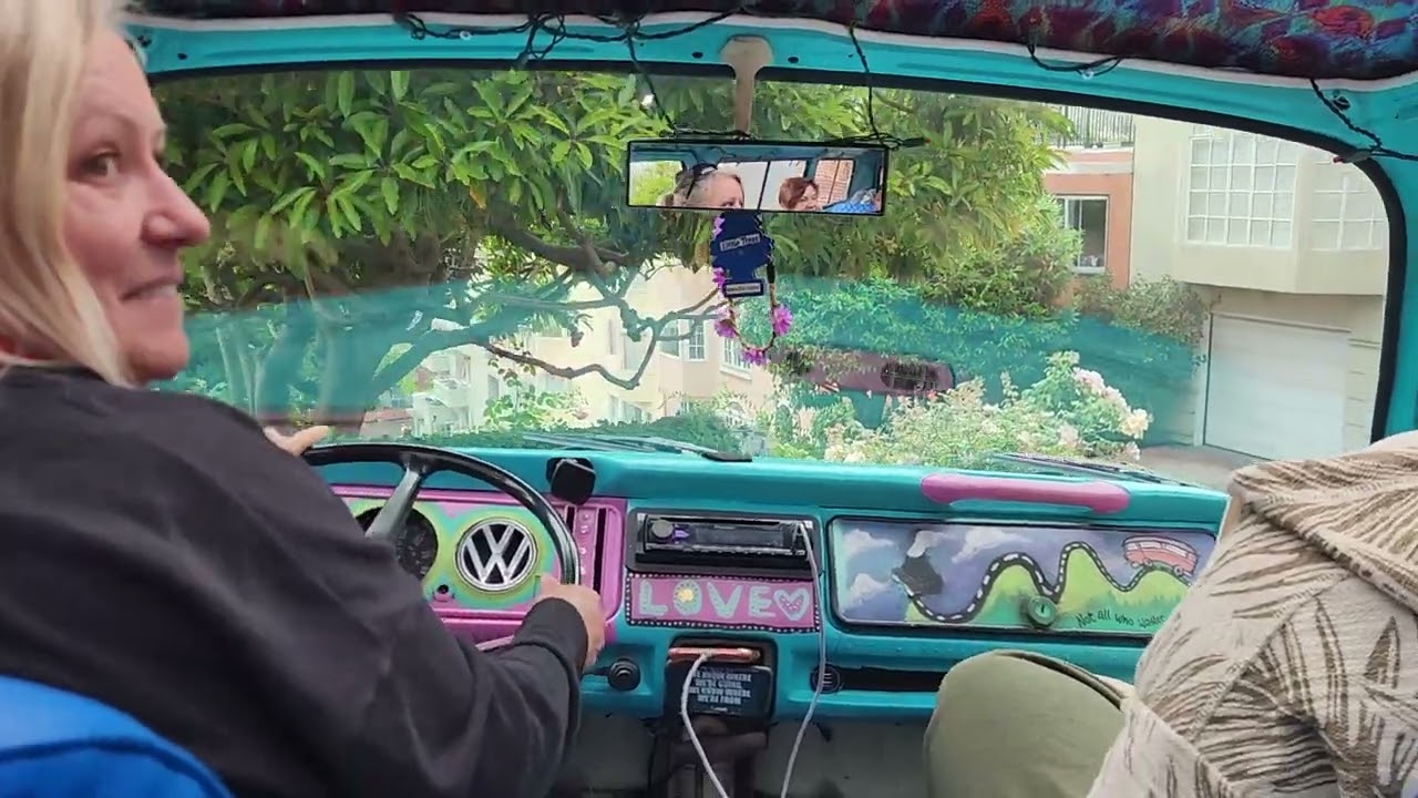 Driving Down San Francisco's Lombard Street in VW Hippie Bus