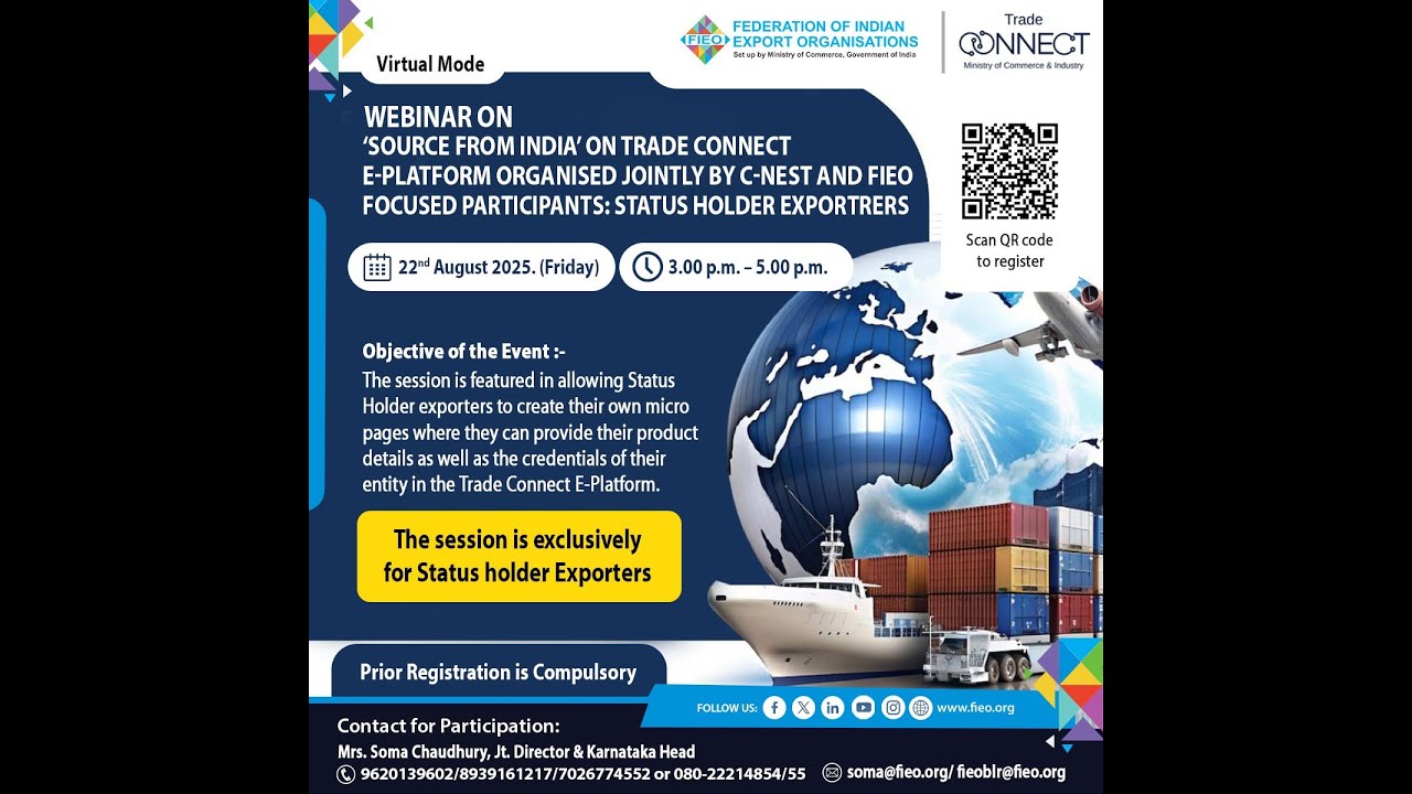 Webinar on 'Source from India' on Trade Connect E-Platform organised Jointly by C-NEST & FIEO