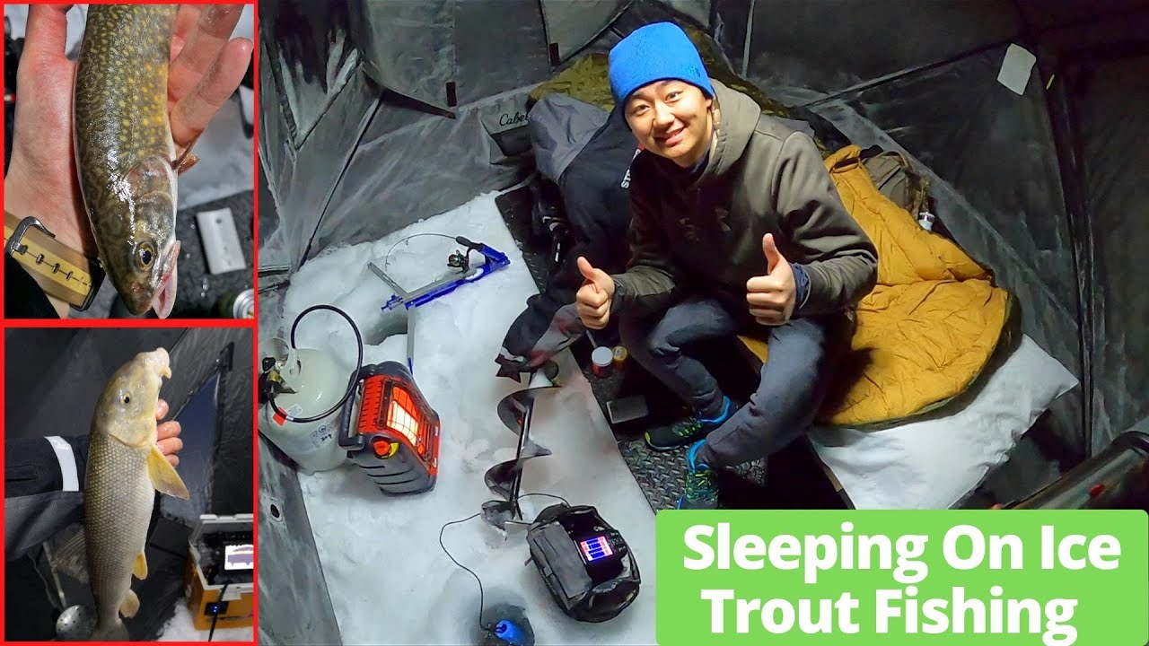Winter Camping Overnight Ice Fishing For Trout (Caught My First Ever Splake)