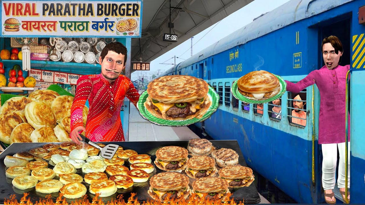 Railway Station Mein Viral Dubai Paratha Burger Wala Street Food in Train Comedy Hindi Kahaniya