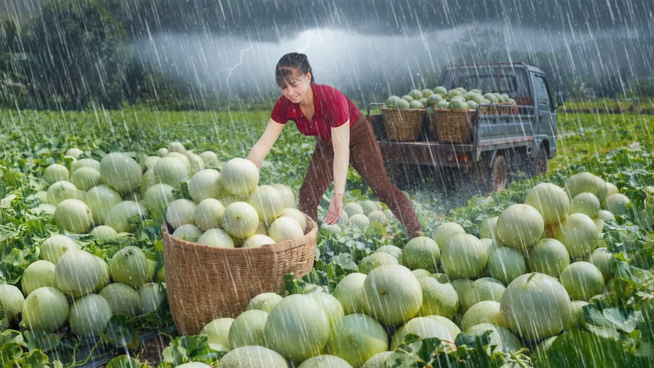 Surviving Typhoon Matmo | 700 Days Harvesting Melons and Selling to Market