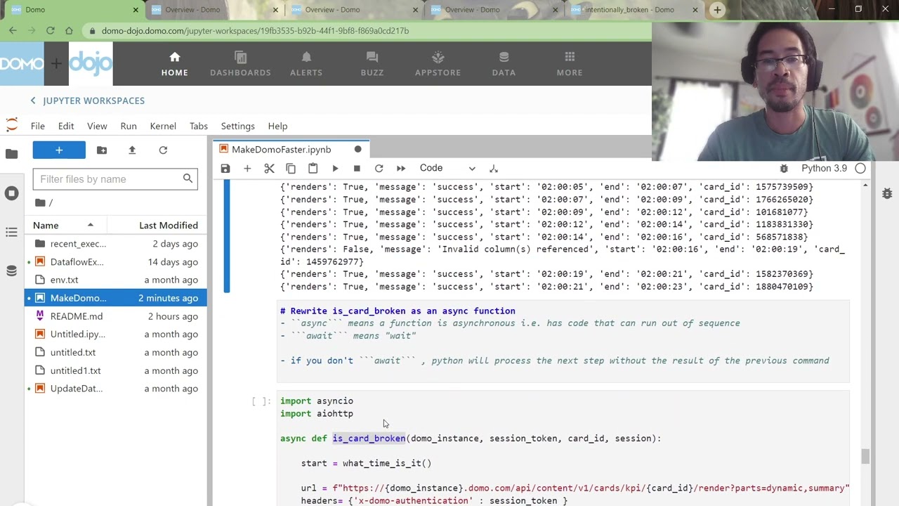 Domo + Python - Which cards on my dashboard don't render?  - Make your code faster with asyncio