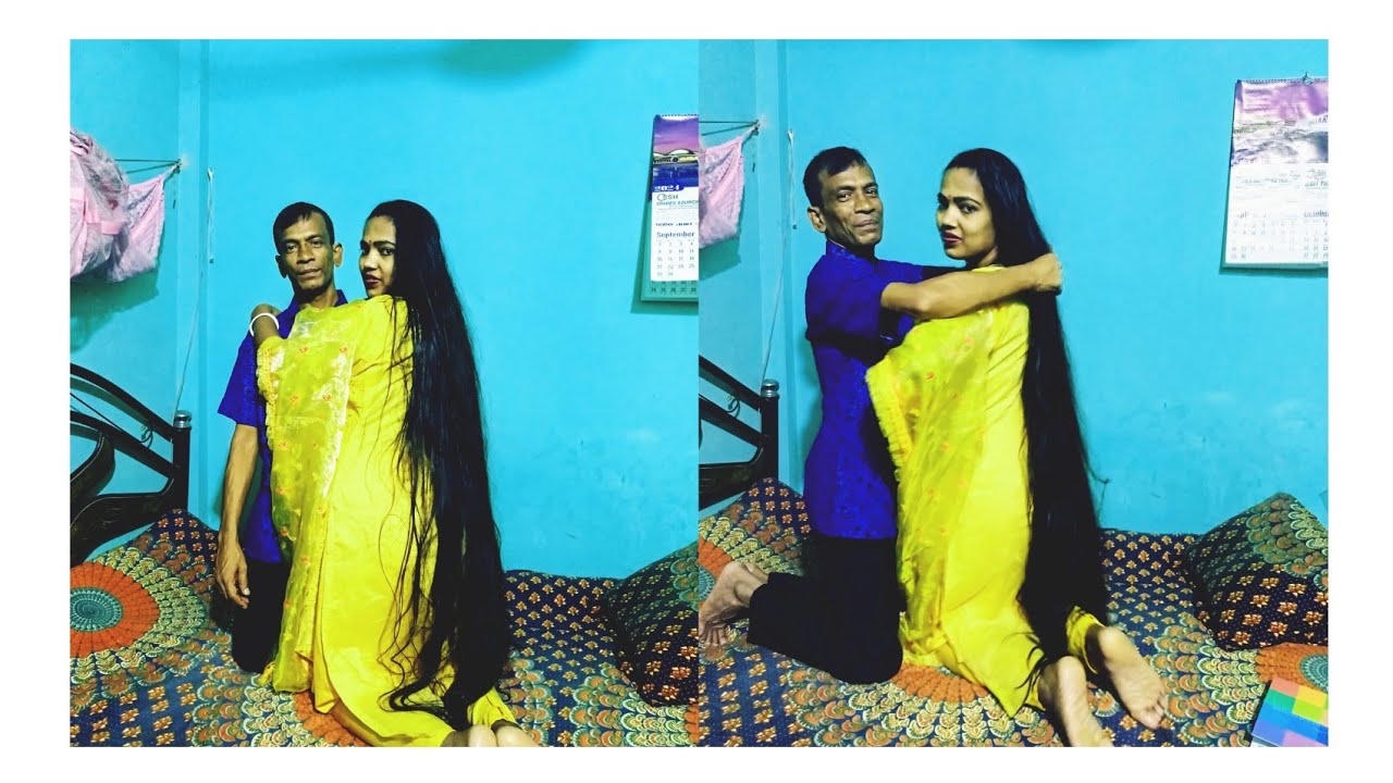 Moni Longhair Play by male ll New hair haird Pulling by Husband ll Romantic long hair pulling#