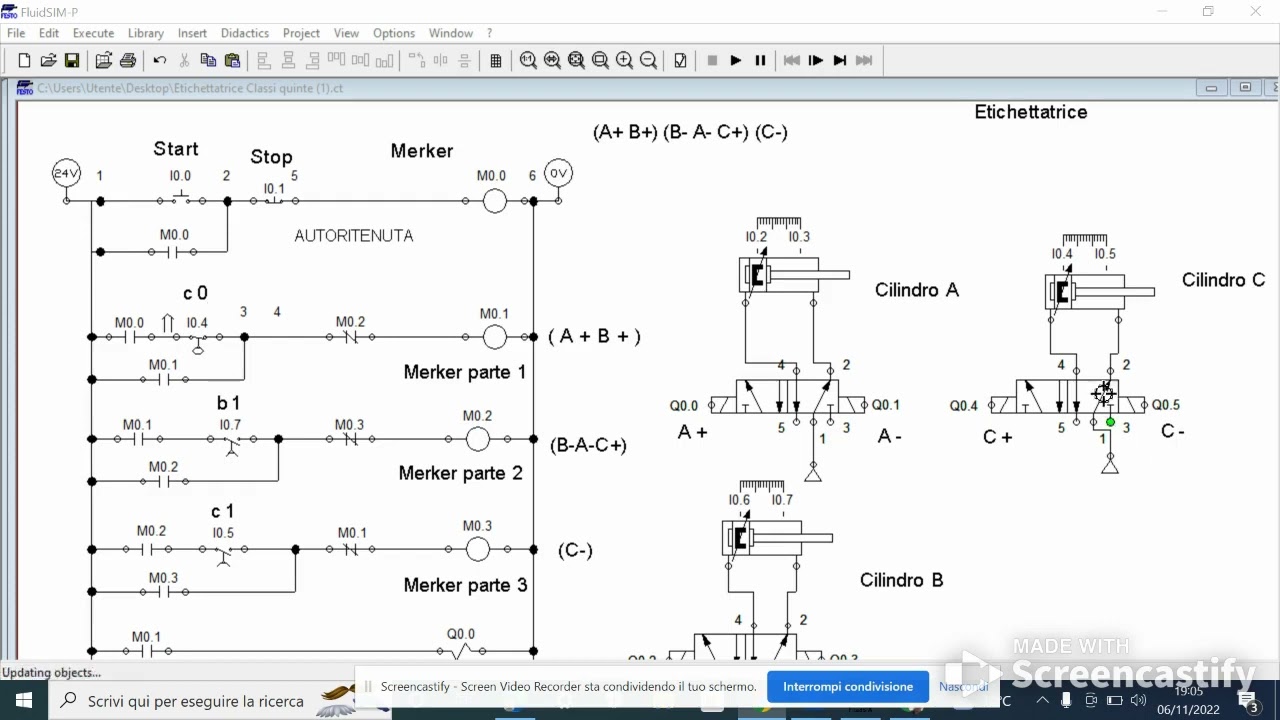 PLC PROGRAMMIMG LADDER ETICHETTATRICE ELETTROPNEUMATICA     (A+/B+) (B–/A–/C+) (C–)