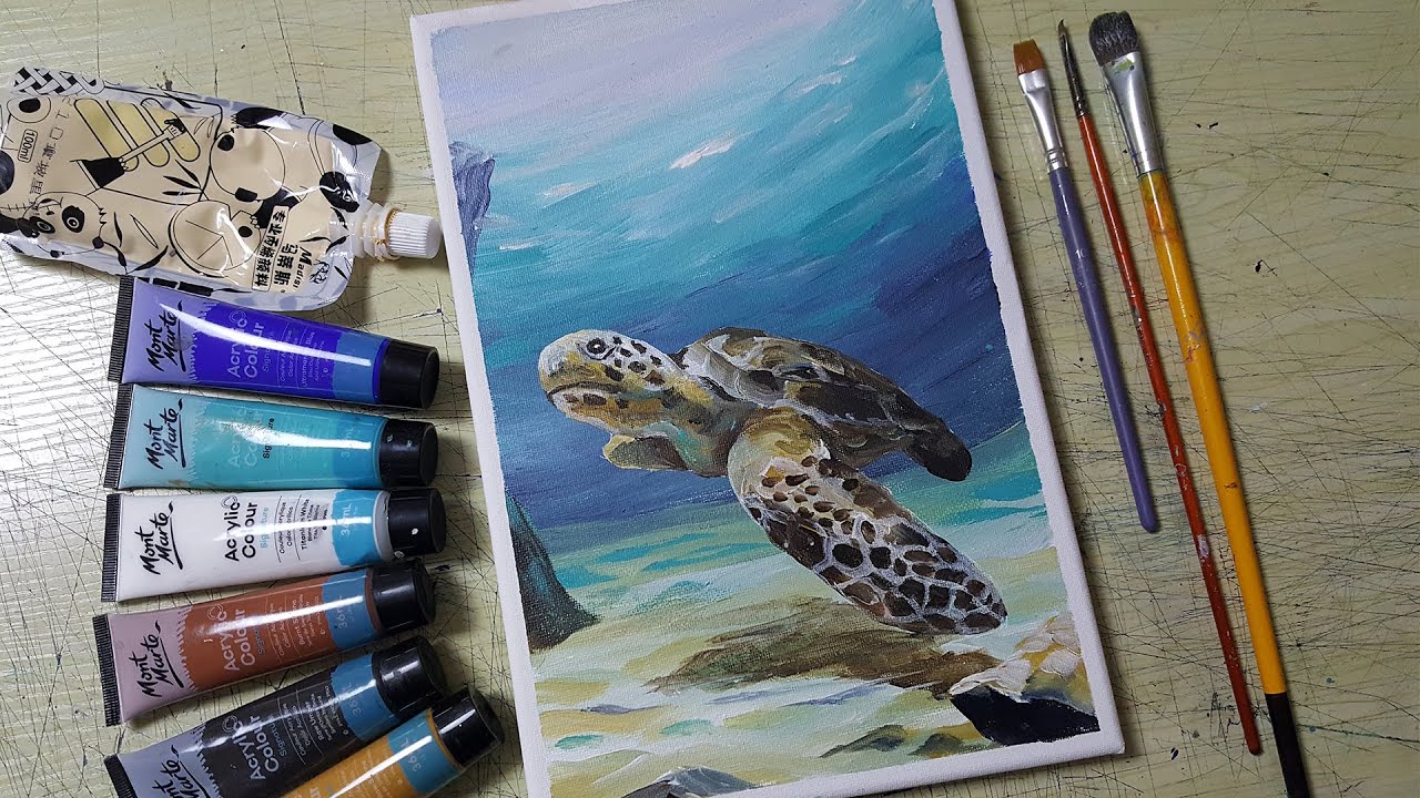 Acrylic painting /How to paint a sea Turtle /Easy painting Tutorial #191
