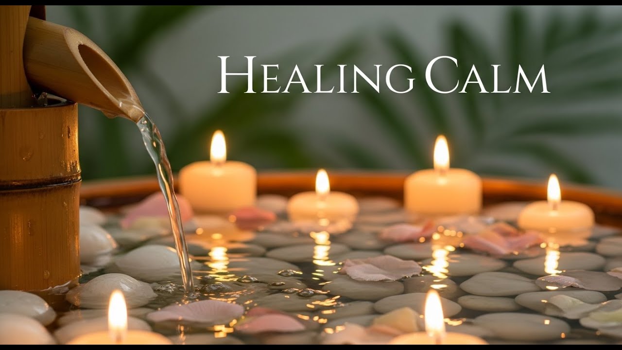 Relaxing Zen Ocean Drift Bamboo Fountain and Candle Glow for Healing Meditation Sleep Serenity