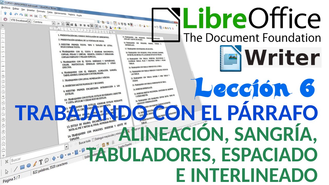 Tutorial LibreOffice Writer - 06/40 Alineación, sangría, tabuladores, espaciado e interlineado.
