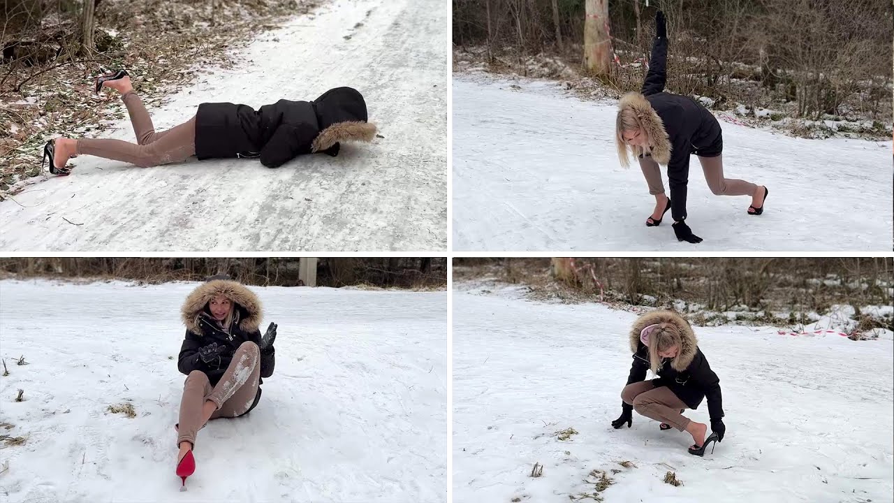 High Heels on Ski Slope, Stilettos on Ice, Louboutin on Ice, Slippery Stiletto High Heels (# 1524)