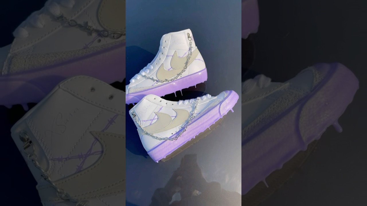 Purple slime soles on some Nike Blazers, made with durable liquid rubber 💜 www.ta-customs.com