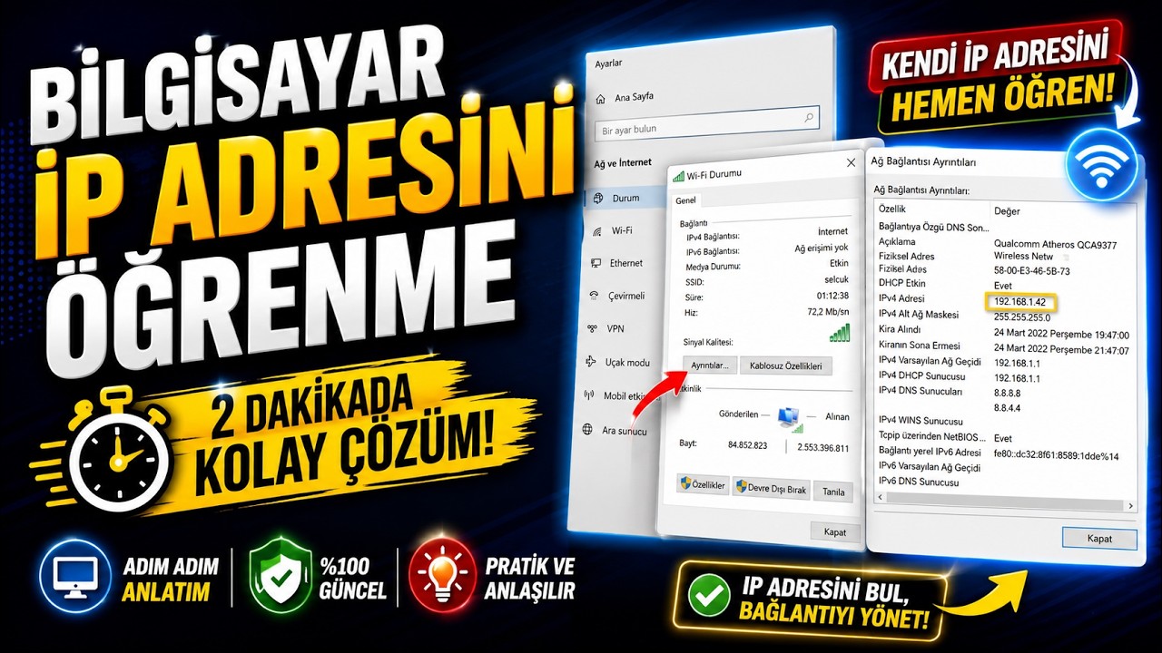 BİLGİSAYARIN İP ADRESİNİ &Ouml;ĞRENME- İP ADRESİNİ DEĞİŞTİRME - İP ADRESİ SABİTLEME (2022)