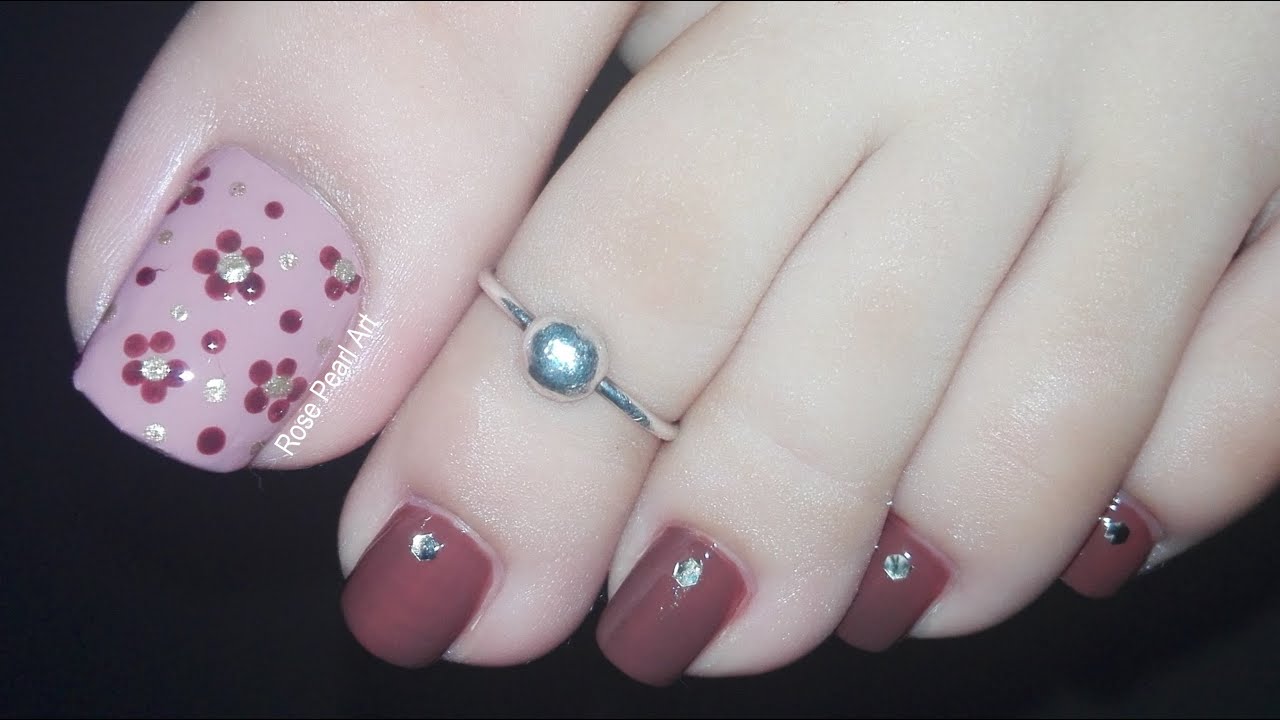 Easy Pedicure Nail Art for Fall- Brown Shades Floral DIY Toe Nail Art Tutorial | Rose Pearl