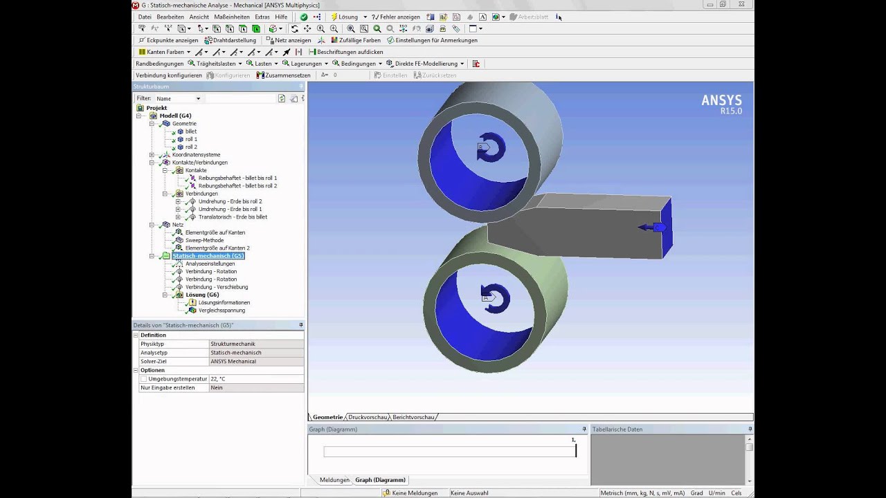 Ansys Workbench static structural rolling of a bar made of copper alloy tutorial