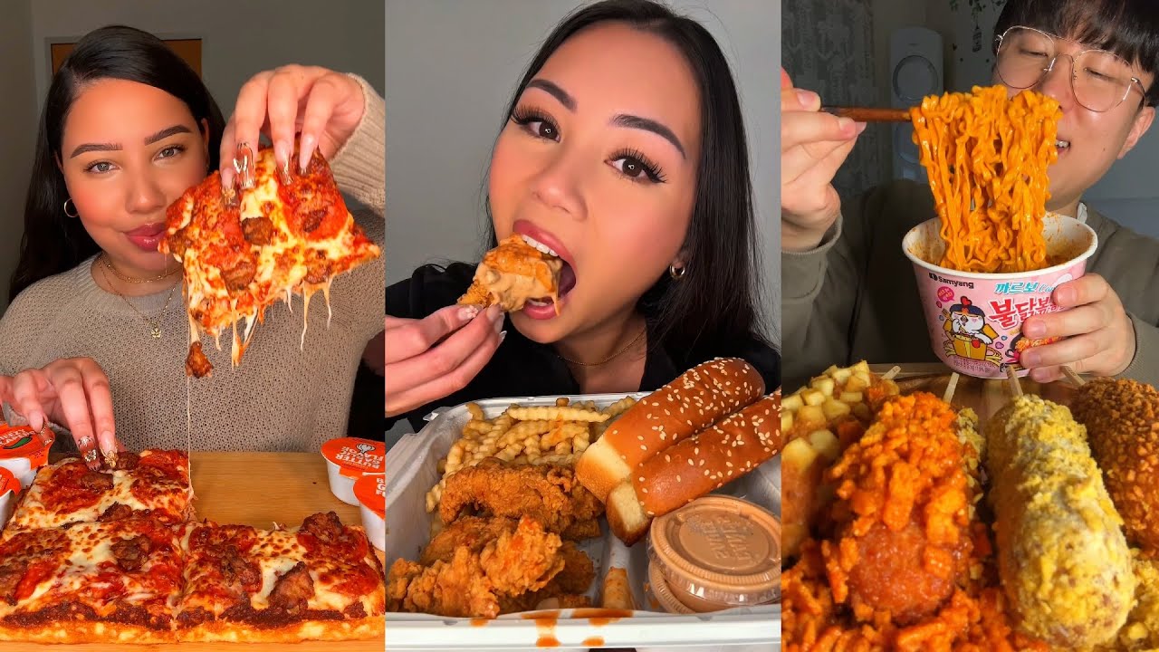 Подборка мукбангов из TIKTOK | Pizza Hut, Cane's, Buldak, Corn Dogs, Wingstop, In-N-Out и другие!