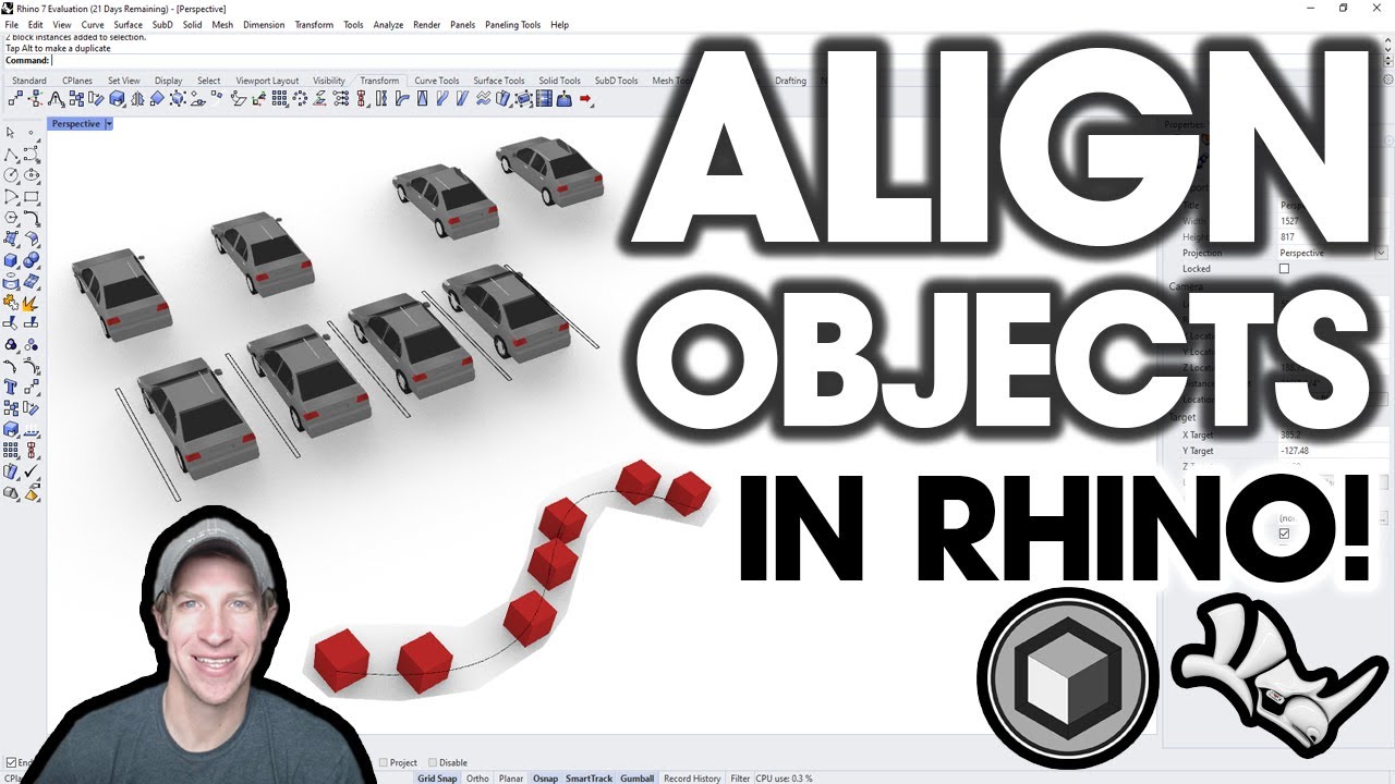 Как ВЫРОВНЯТЬ ОБЪЕКТЫ в Rhino с помощью инструментов выравнивания!