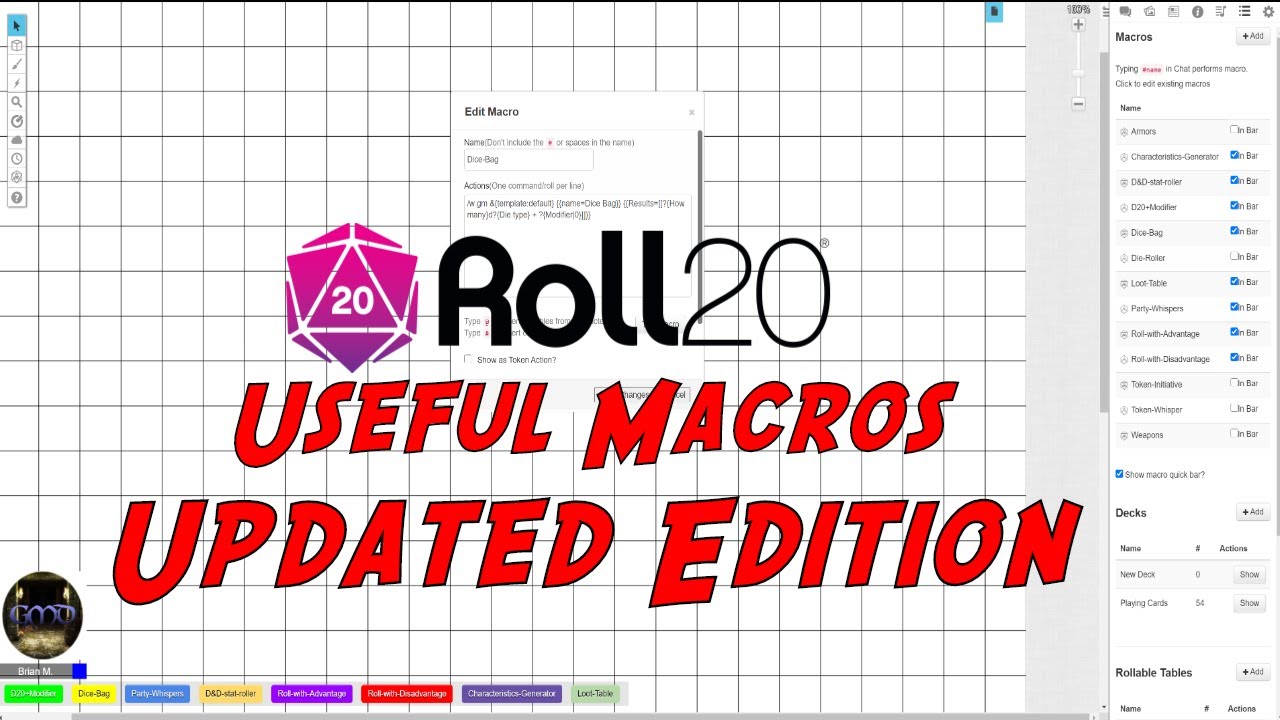 Roll20, Useful Macros, Updated Edition.