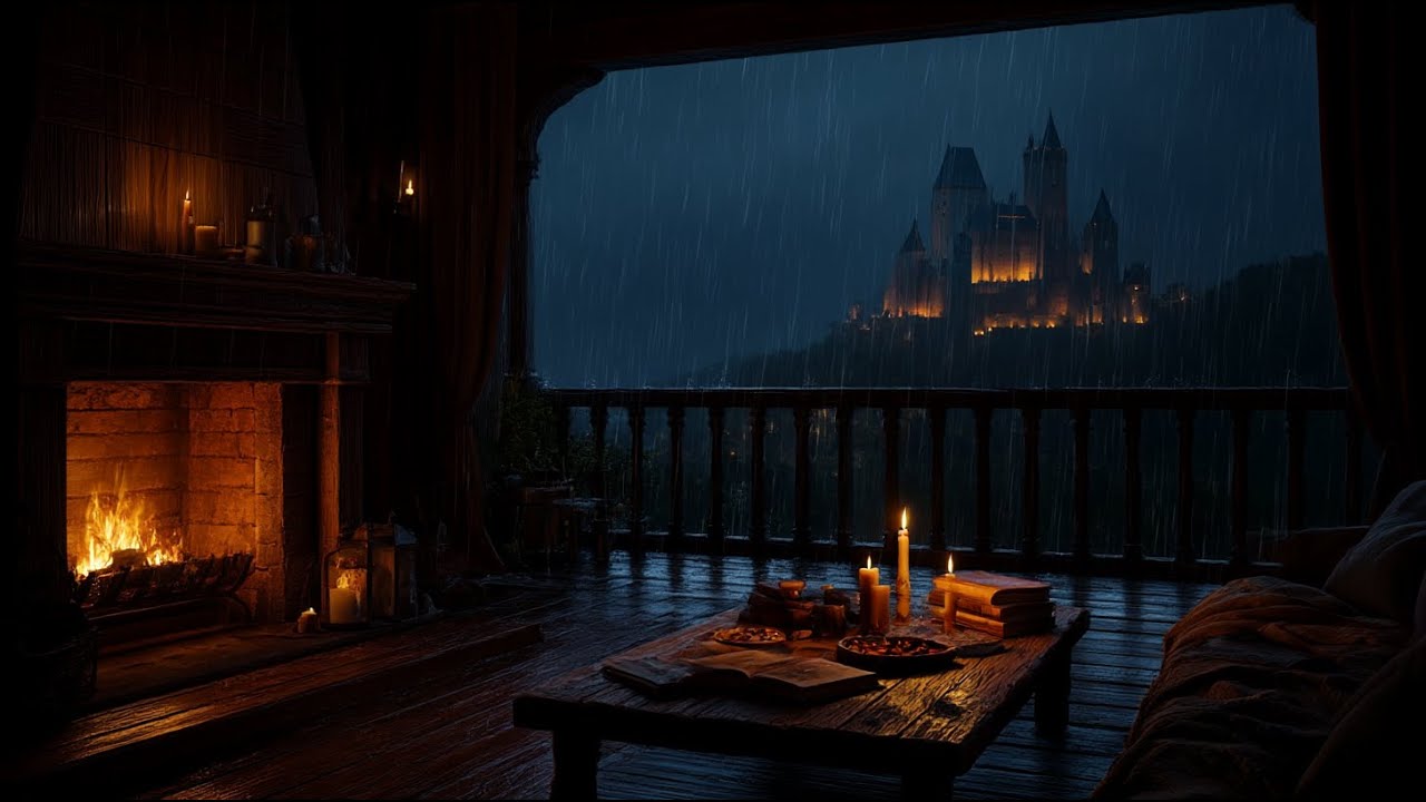 Fall Into Deep Sleep Instantly (No Ads) • Stop Overthinking • Rainy Night in a Cozy Castle Room