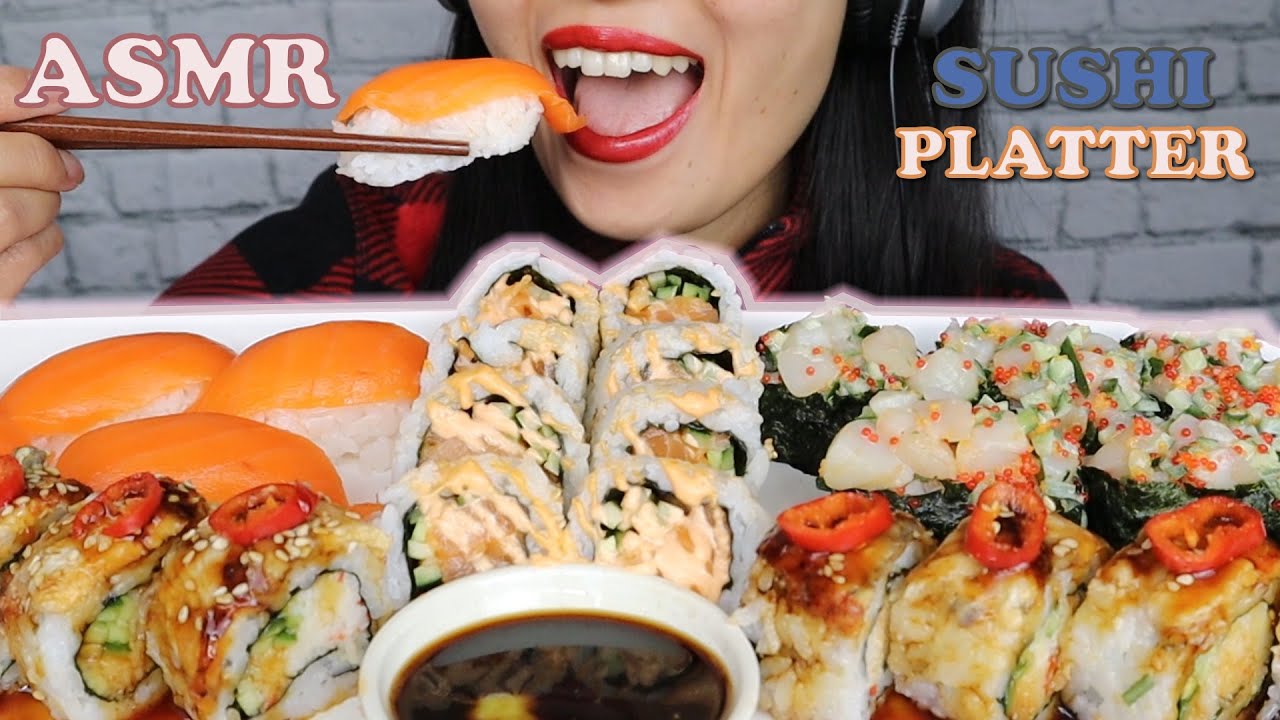 ASMR SUSHI PLATTER (EATING SOUNDS, NO TALKING) - EM ASMR