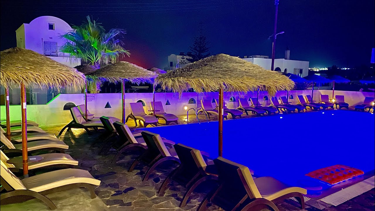 Greece Day 3 | Kamari Beach Santorini | Hotels, pools, restaurants | Live music, nightlife