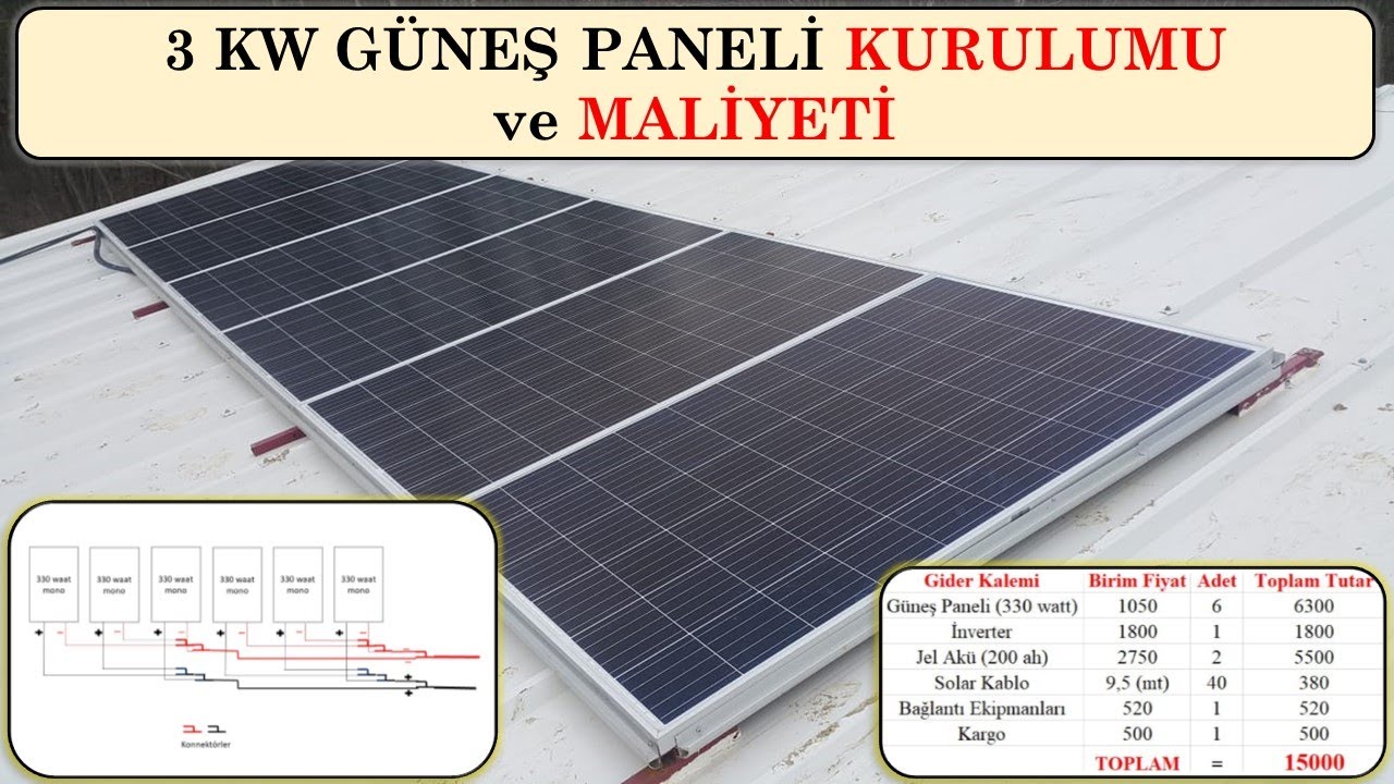 3 KW GÜNEŞ PANELİ KURULUMU ve MALİYETİ - GÜNEŞTEN ELEKTRİK ÜRETMEK