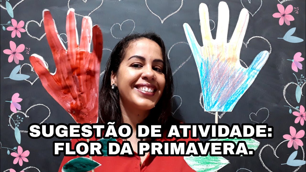 Flor da primavera usando a mão como molde.(Sugestão de atividade)
