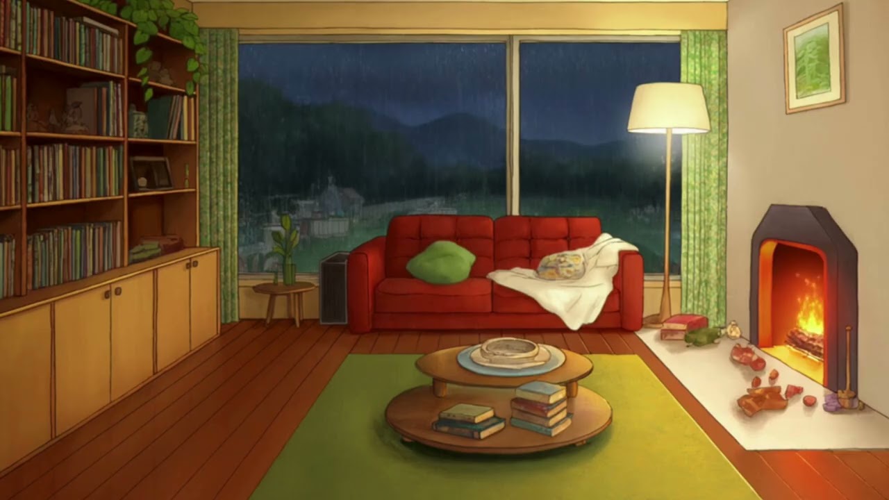 Rainy Night Fireplace Lounge | Soft Rain Ambience for Focus, Calm & Sleep