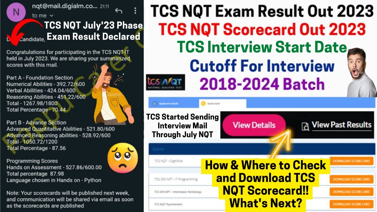 TCS July'23 Phase NQT Exam Result Declared~ TCS July Scorecard Out~ TCS Hiring Interview Survey Mail