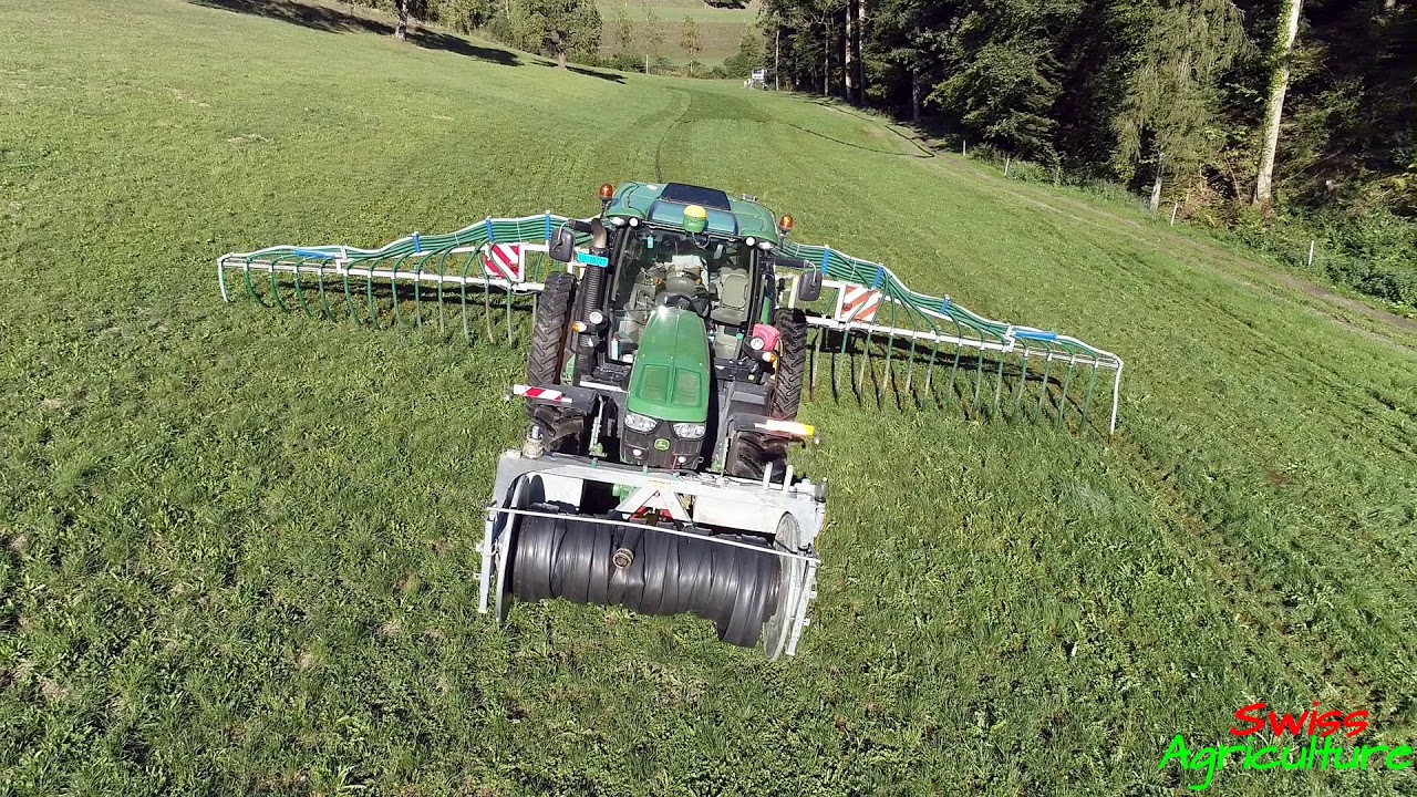Lohnunternehmen T-Schaller beim Gülle ausbringen mit John Deere 6150 und MAN
