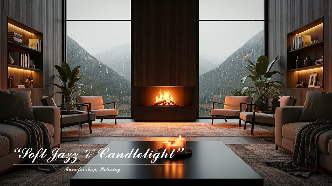Mountain Rain Jazz  Cozy Living Room Evening Ambience