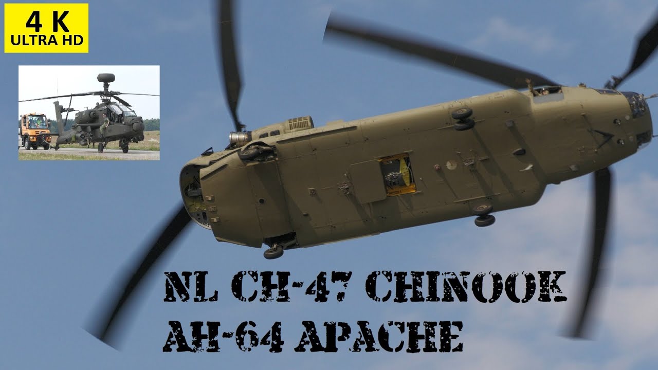 4Kᵁᴴᴰ NL AH-64 Apache & CH-47 Chinook Taxiing, Start & Flyby Koninklijke Luchtmacht Faßberg