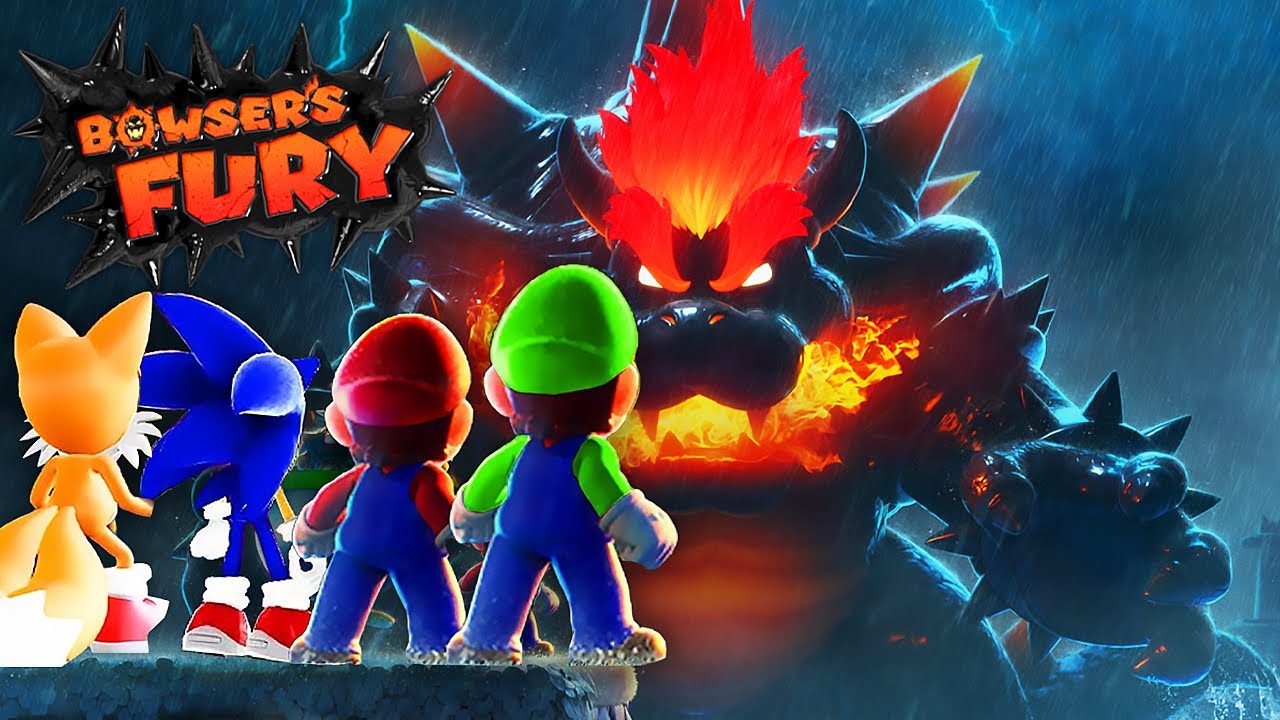 Bowser's Fury: Mario vs Luigi vs Sonic vs Tails - Full Game Walkthrough (4-Player Splitscreen Race)