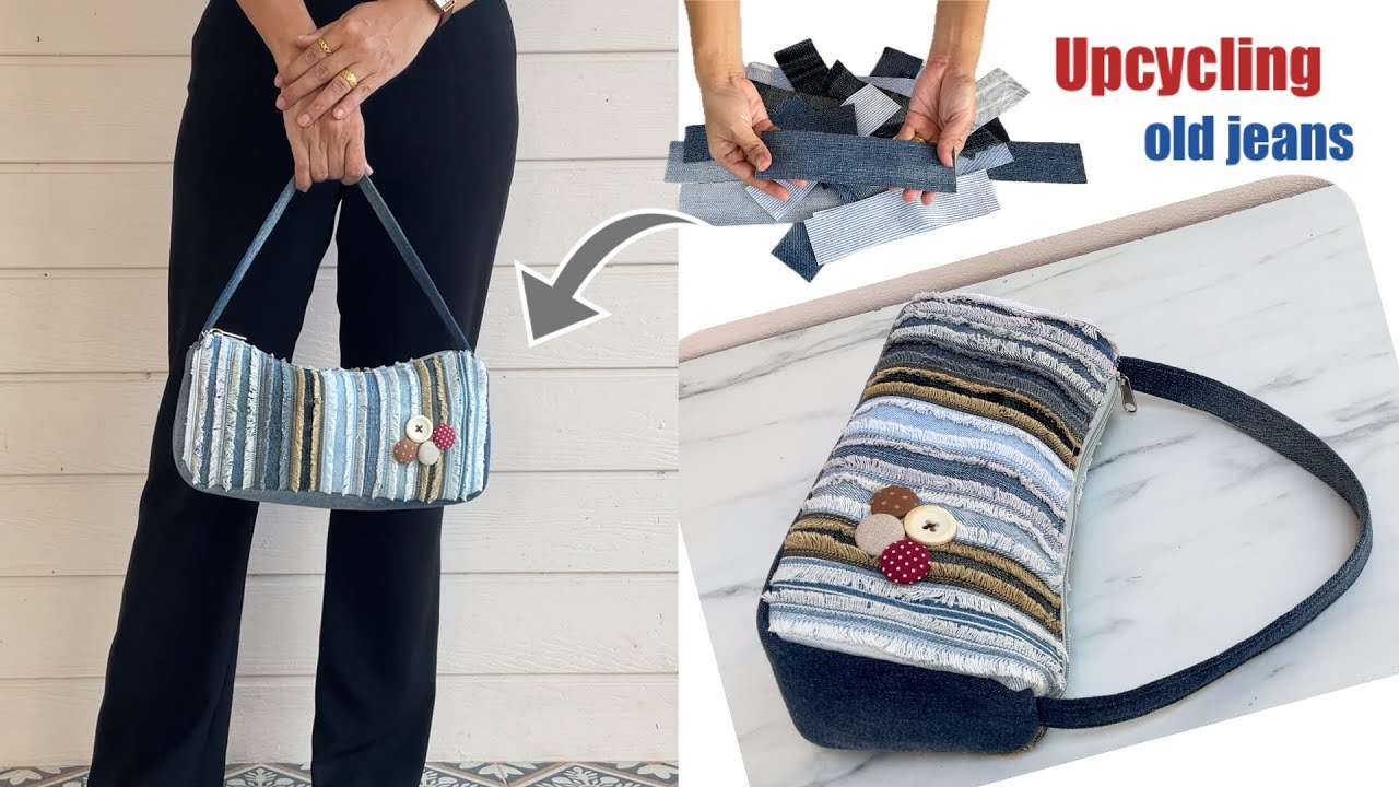 How to sew denim shoulder bag from scrap old jeans ,New style shoulder bag tutorial, Transform jeans