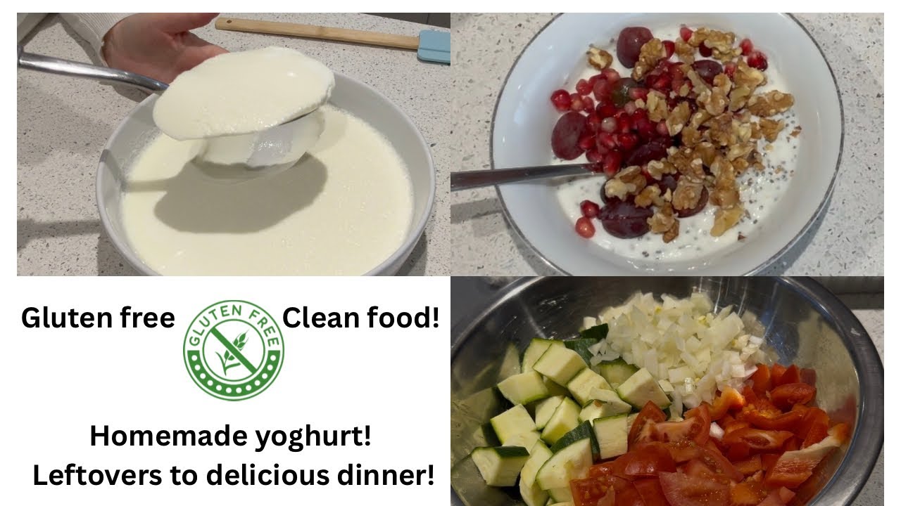 Clean GF food - Homemade yoghurt - A simple dinner using leftover gammon and veggies 🍅🫑🧅 #glutenfree