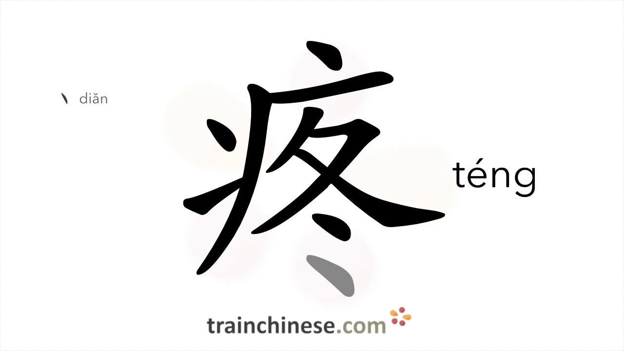 How to write 疼 (téng) – painful – stroke order, radical, examples and spoken audio