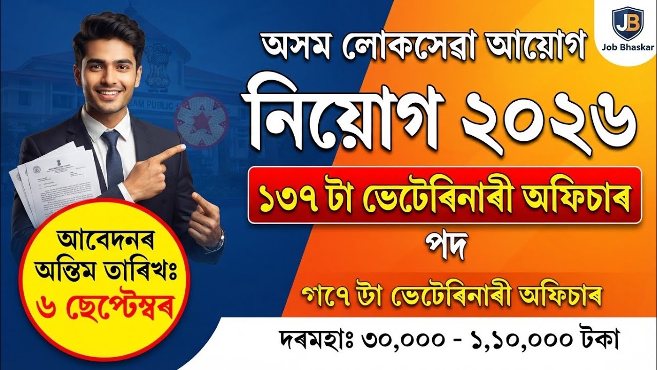 APSC Veterinary Officer Recruitment 2026 | Apply Online for 137 Posts | Salary ₹30,000 - ₹1,10,000 |