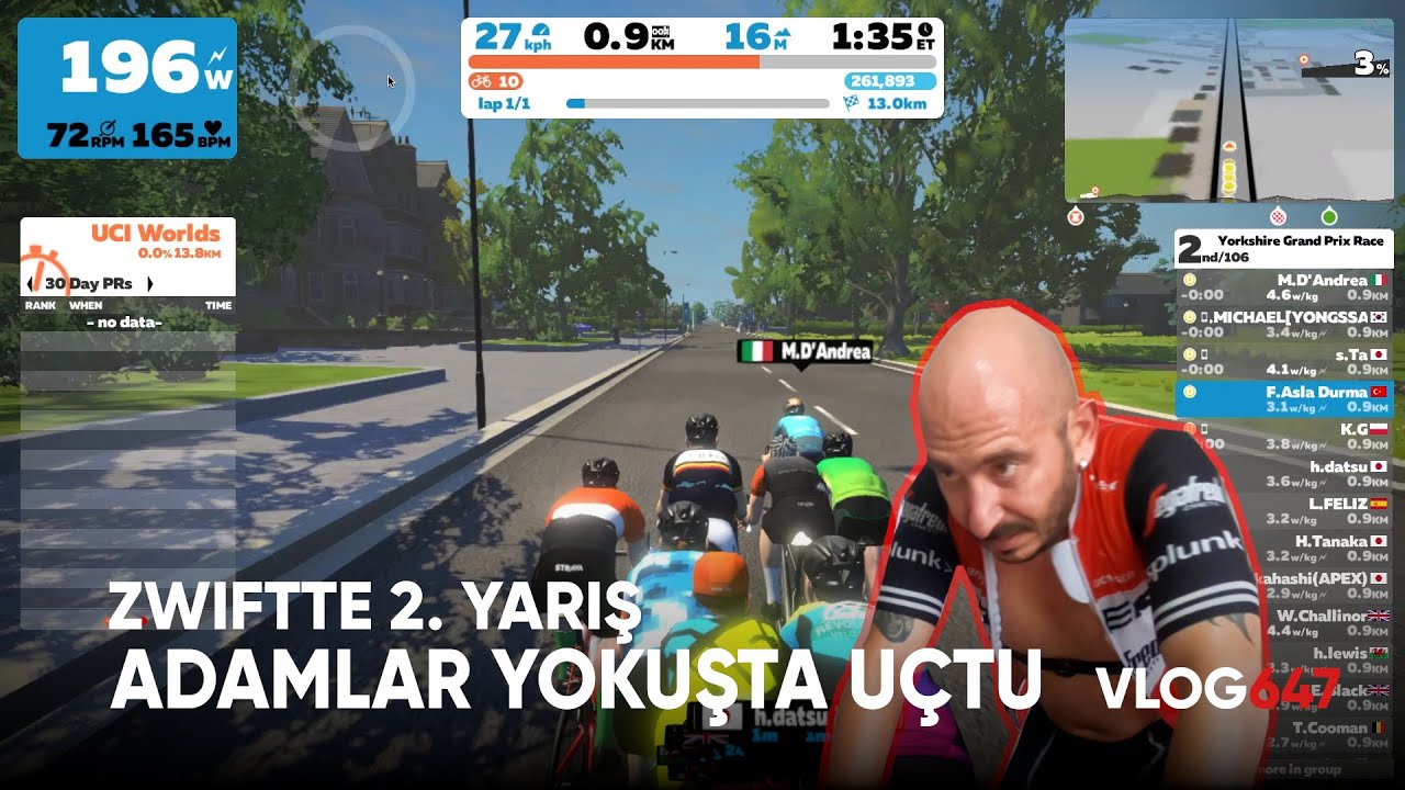 Zwift Yarış 2. Adamlar son yokuşta uçtu | Asla Durma Vlog647