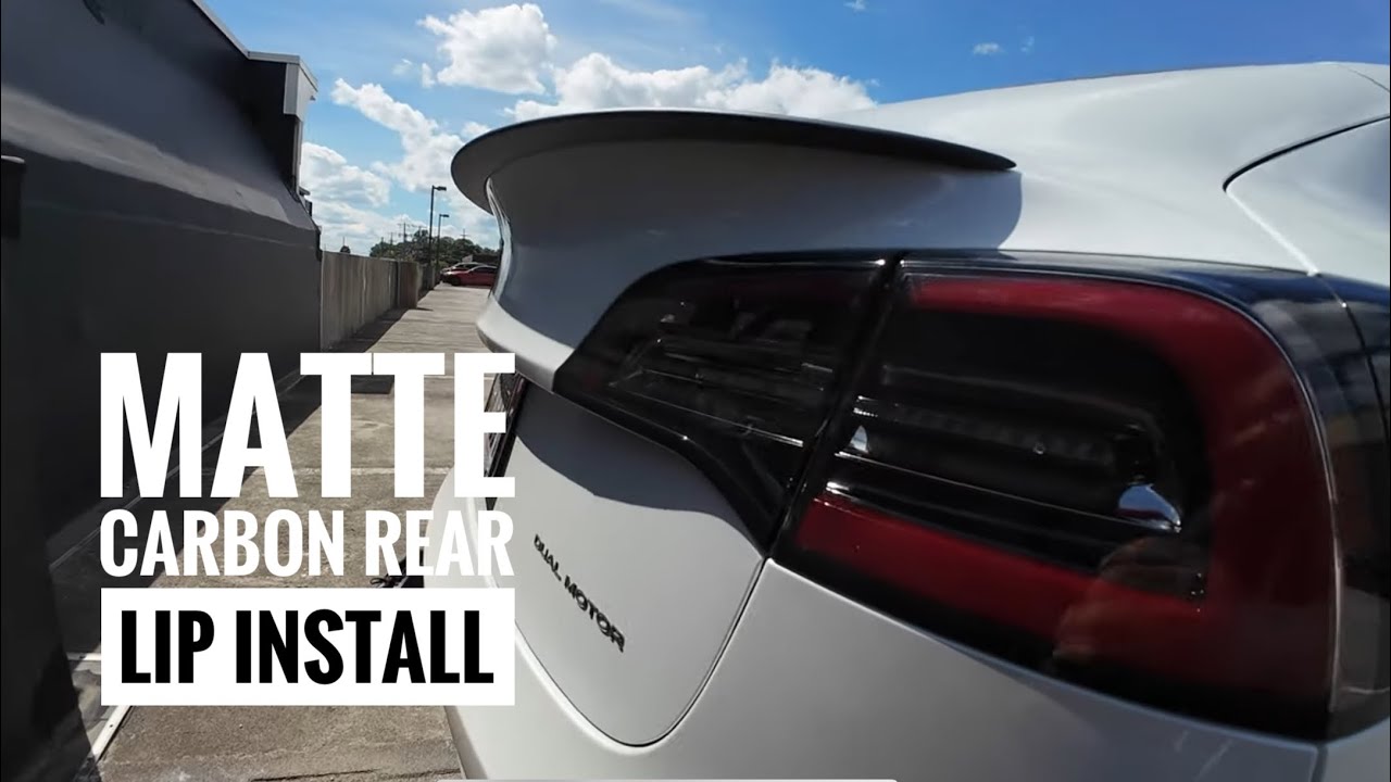 Matte Carbon Fiber Rear Lip Spoiler Install on Tesla Model 3