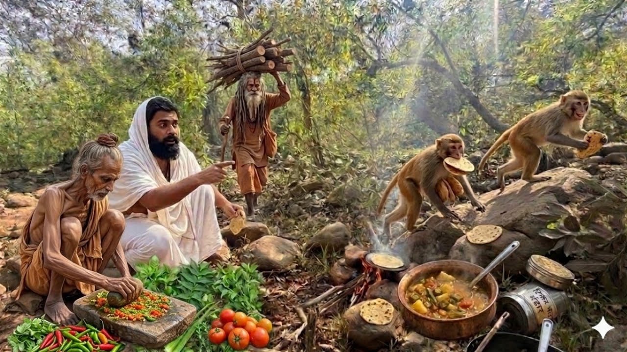बीहड़ जंगल में संत की जौ बाजरे के टिक्कड़ और सेंधिया आलू के साग की सात्विक प्रसादी