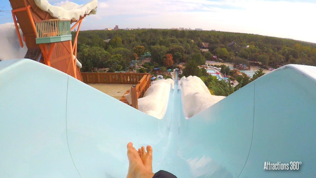[4K] Slush Gusher & Summit Plummet High Speed Body water slide - Disney's Blizzard Beach Water Park
