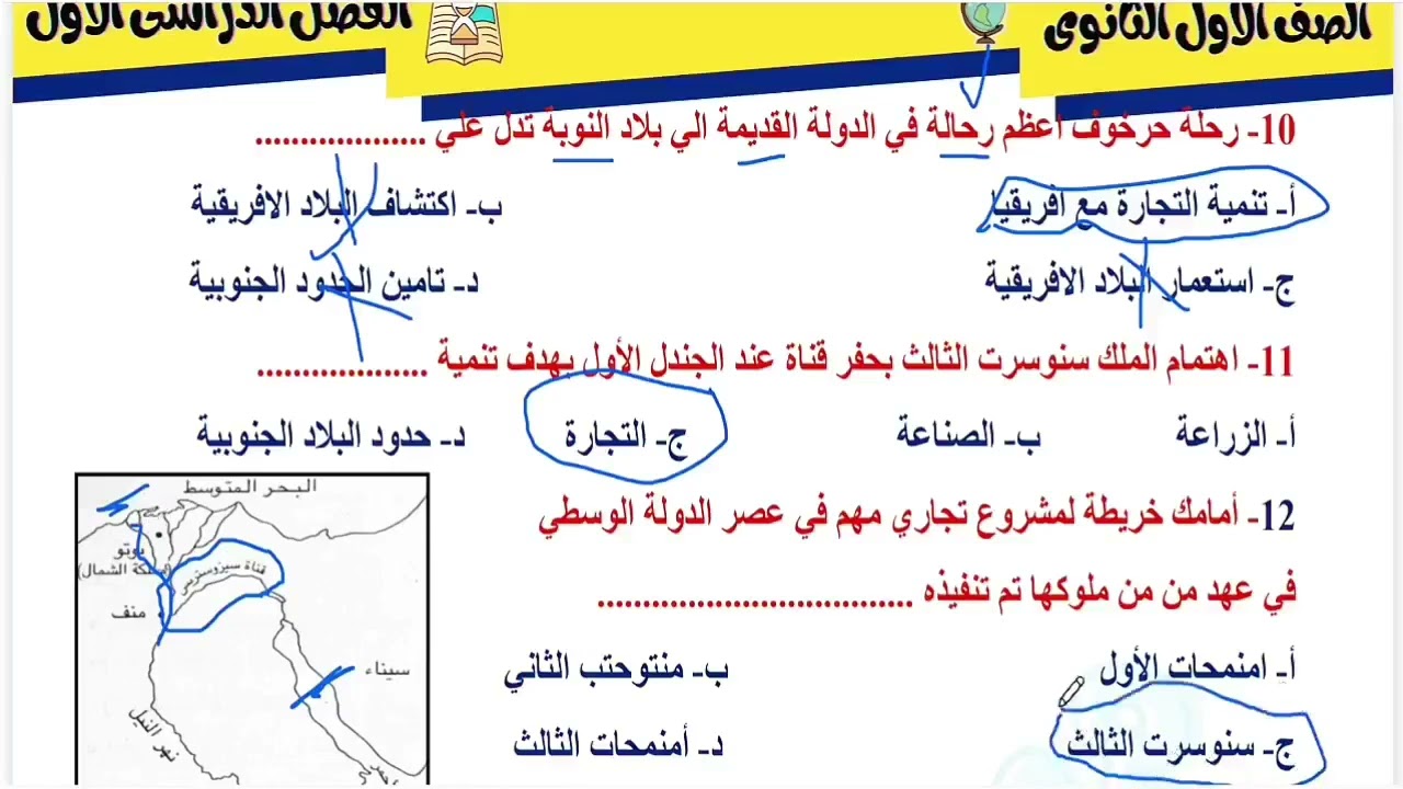 حل اسئلة علي درس الحياة الاقتصادية اولي ثانوي